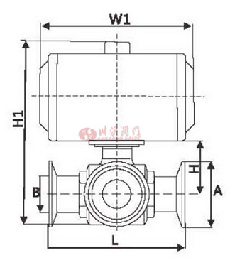 衛(wèi)生級氣動三通球閥結(jié)構(gòu)圖